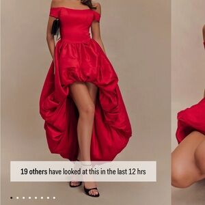 Meshki Off-Shoulder Red High-Low Bubble Hem Dress